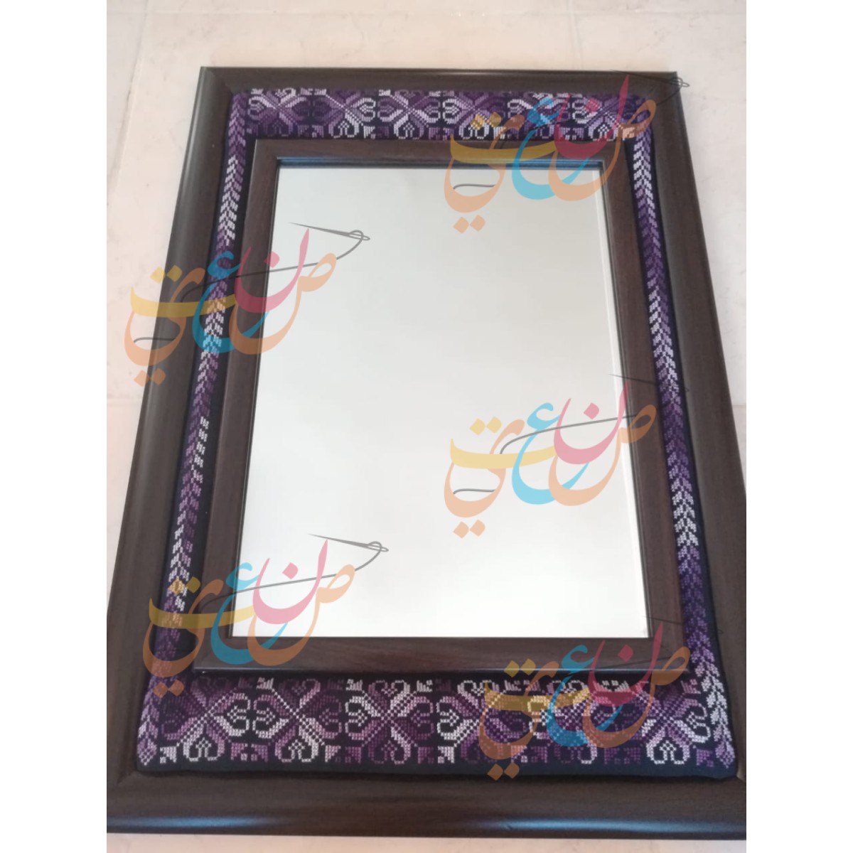 Wooden Mirror Inside Embroidered Wooden Hanging Frame |purple color