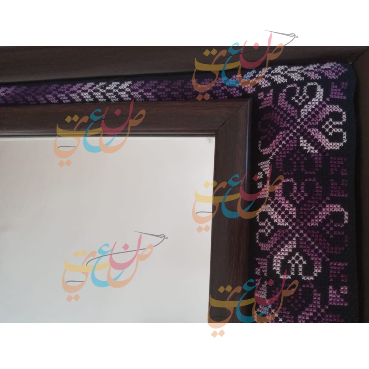 Wooden Mirror Inside Embroidered Wooden Hanging Frame |purple color