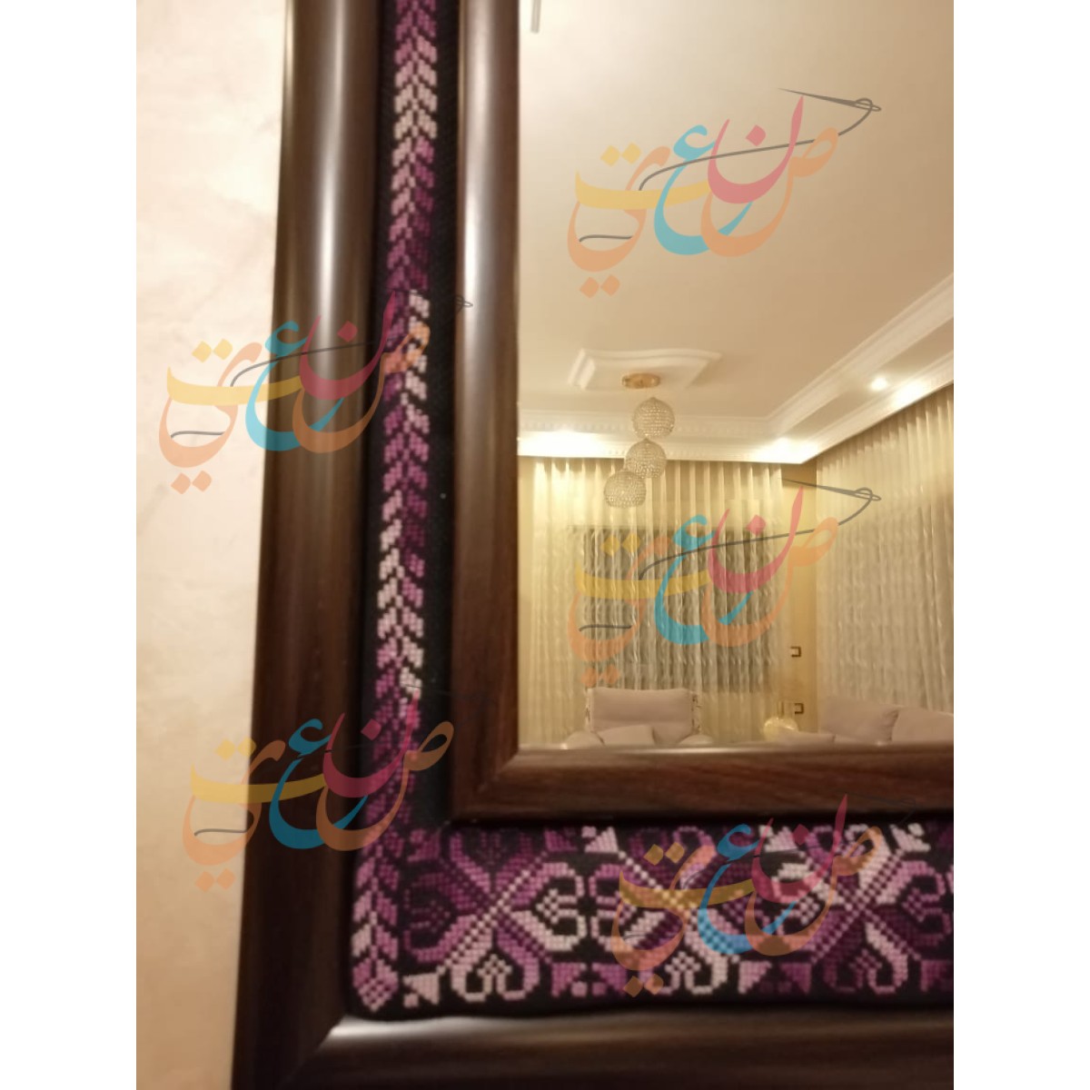 Wooden Mirror Inside Embroidered Wooden Hanging Frame |purple color