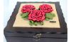 Embroidered box of satin -Spring Flower blooming - Box Organizer with 4 Compartments |Red Color