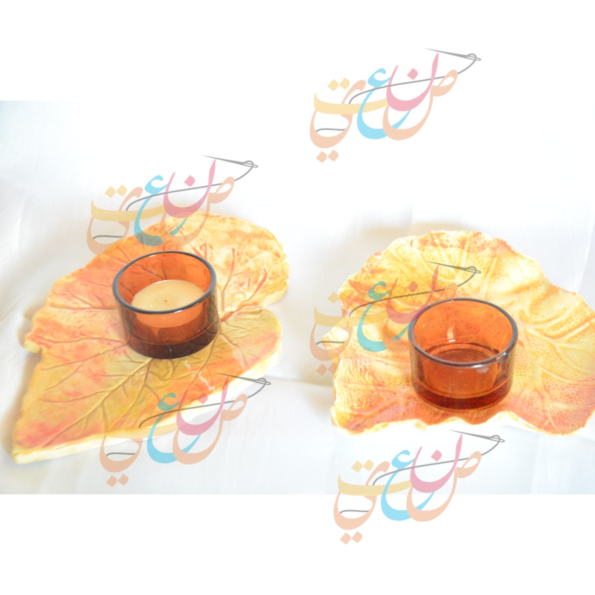 Pottery Small Beautiful Decorative Candles Tray Set of 2  Shape of Plant Leaf Centerpiece Decoration Room