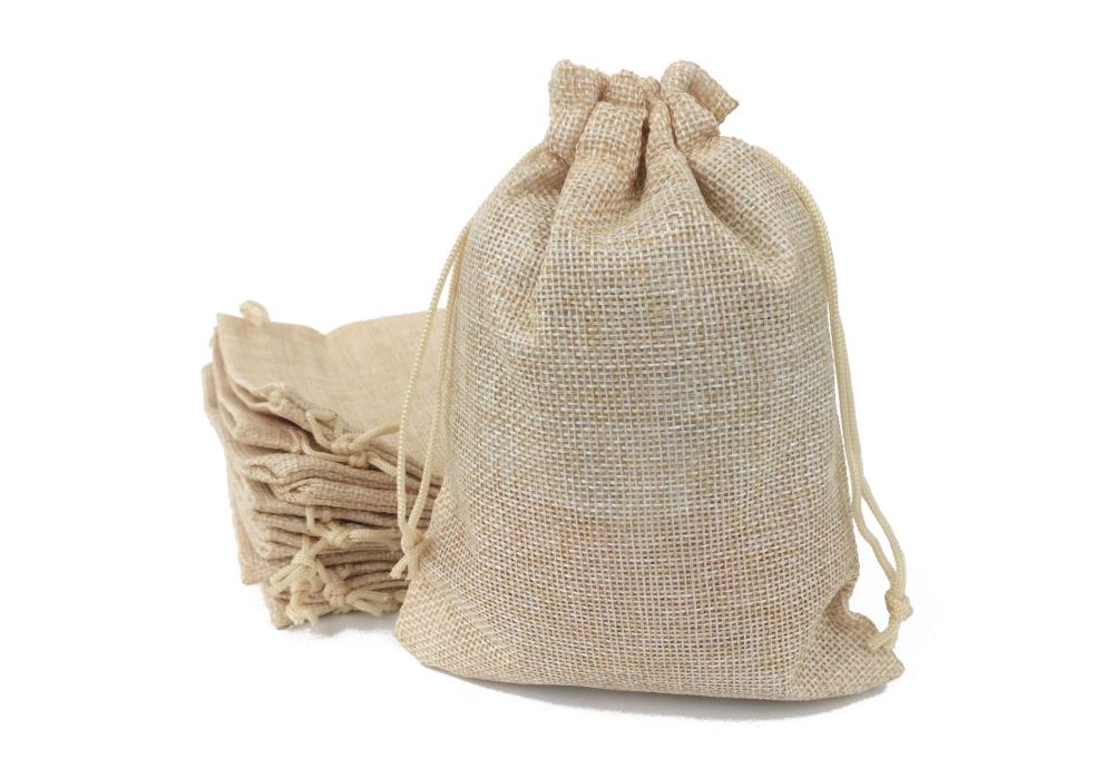 Burlap Favor Gift Bags with Drawstring and Cotton Lining