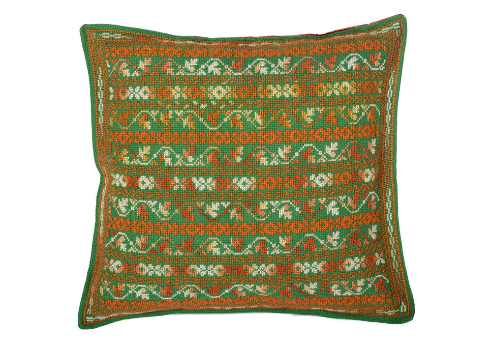 Embroidered Cushion Cover | Pillow Cases Shells for Home Sofa Chair | Orange & Green