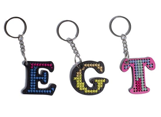 Embroidered Wooden Key chain | Order Your Letter with your favorite color 