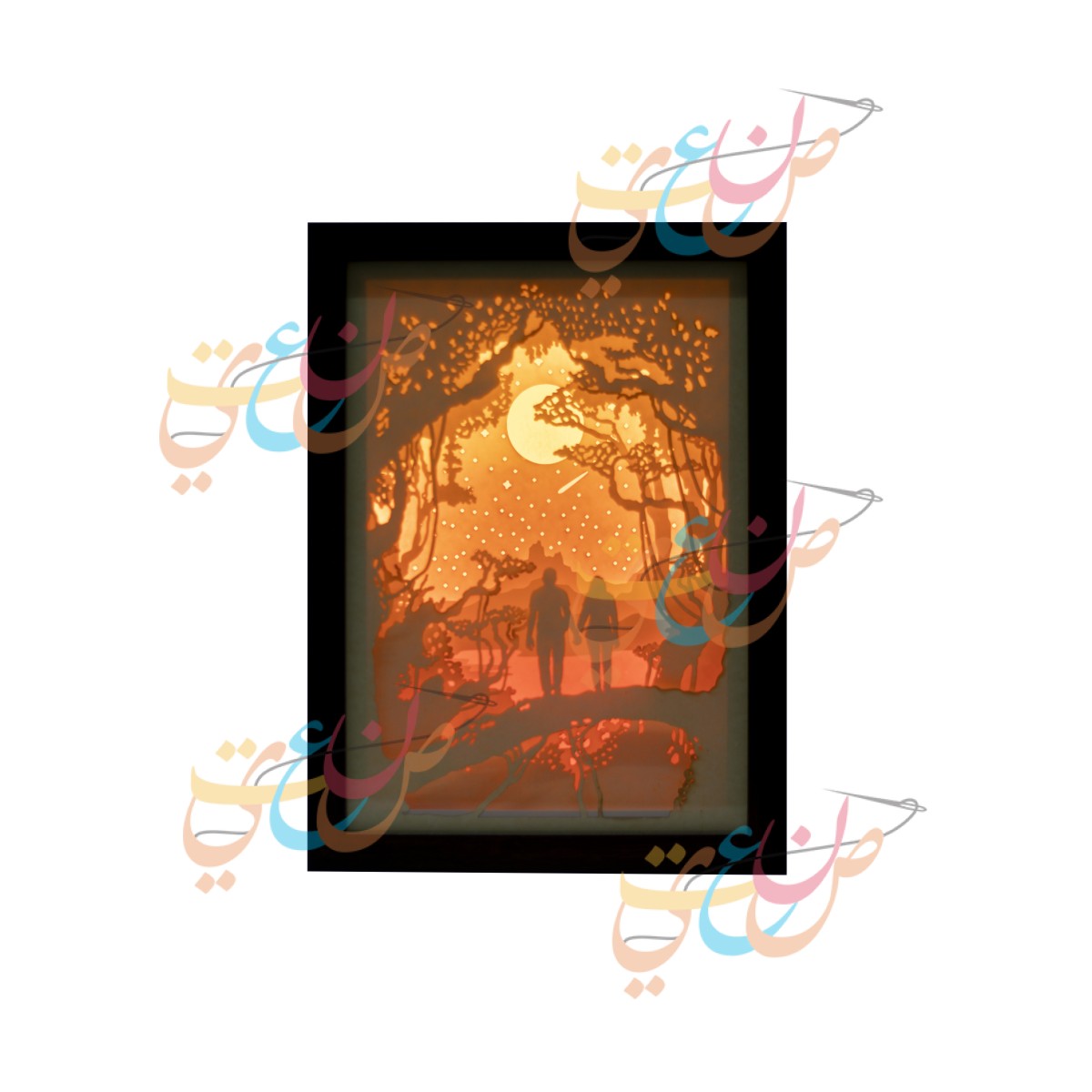 3D  Paper Cut Light Box | A Couple at  Sunset | 7 Layers