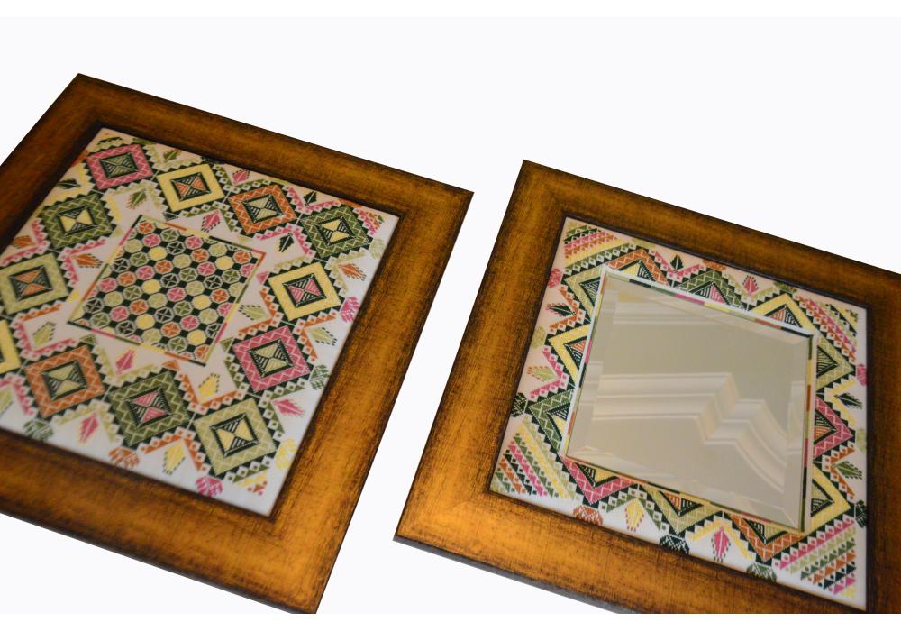 Embroidered Wooden Mirror & Embroidered Wooden Hanging Frame | Set of 2 Pieces