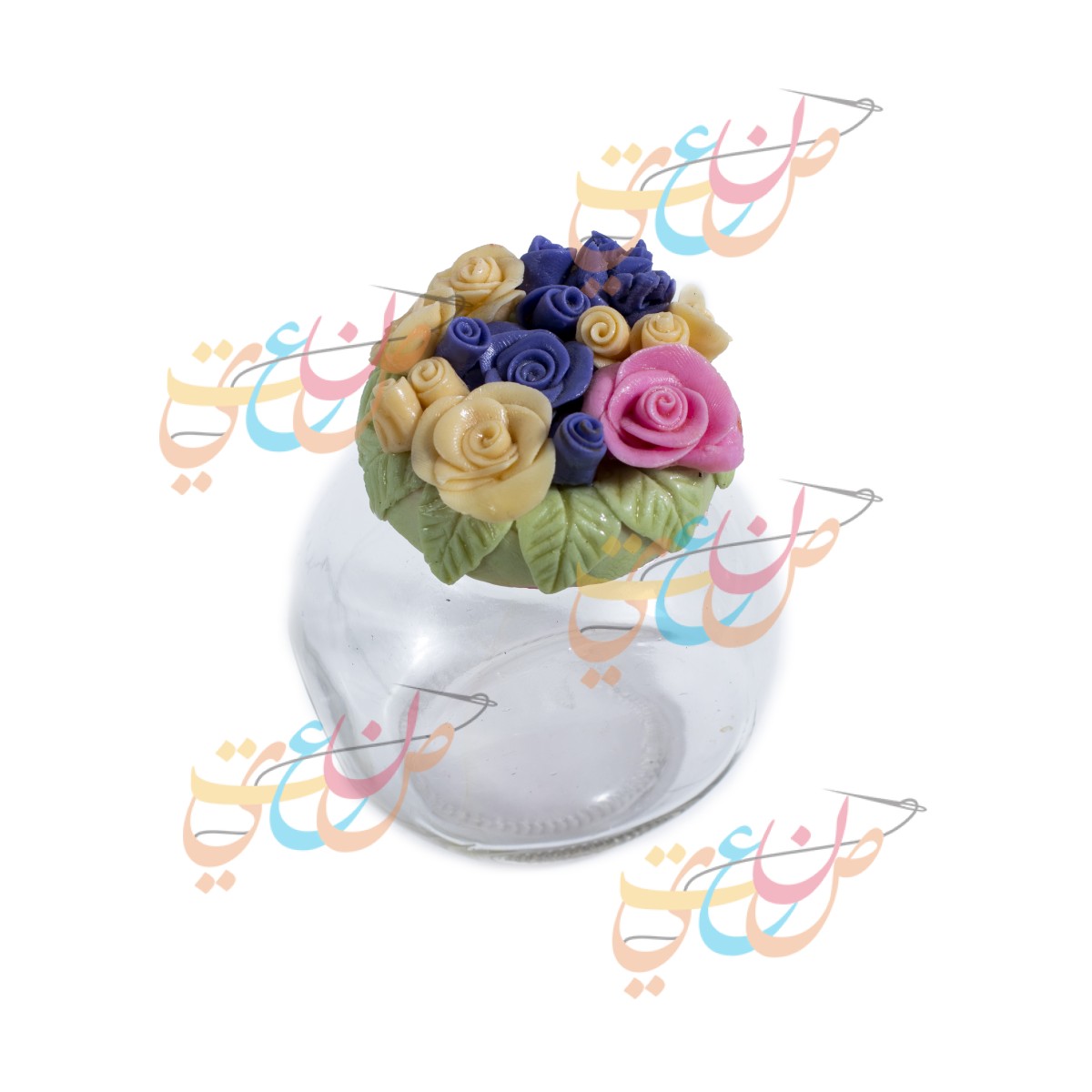 A Set of Glass Jars decorated with Colored Flowers
