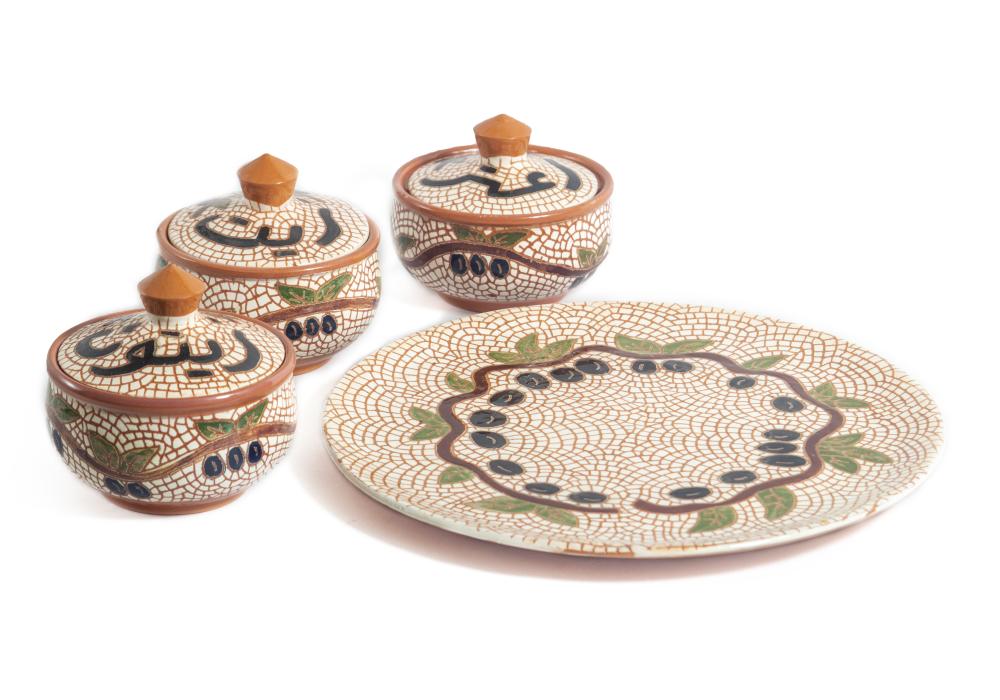 Breakfast Set of 7 Pottery Pieces |One Round Tray | 3 Deep Bowls with cover