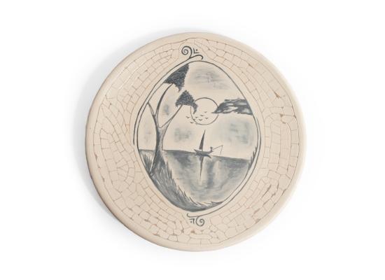  صحن لون بيج مصنوع من الخزف لتقديم الحلويات او الشوكلاته أو الديكور | يشمل حمالة حديد