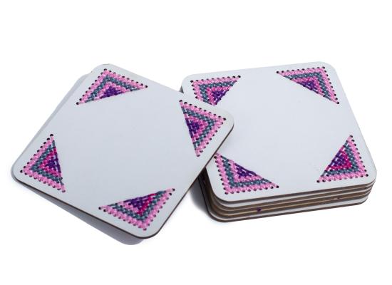 Embroidered Wooden Coasters for Glasses Coffee Tea Cups