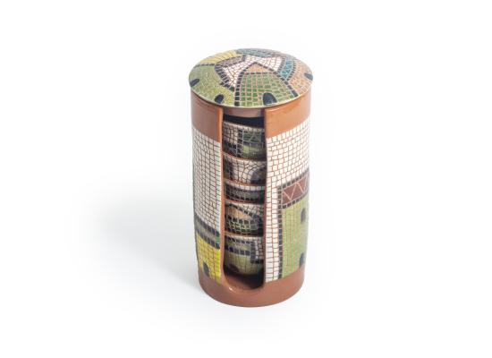 Arabic Coffee Cups Set with Pottery Container