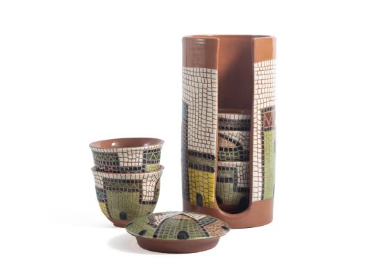 Arabic Coffee Cups Set with Pottery Container