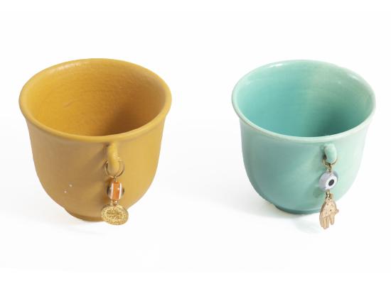 Arabic Coffee Cups | Yellow & Blue Colors