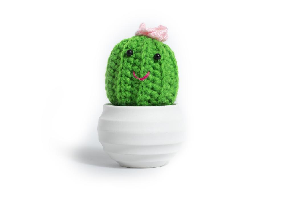 Funny Knitting Crochet Stuffed Cactus Plant | White Jar