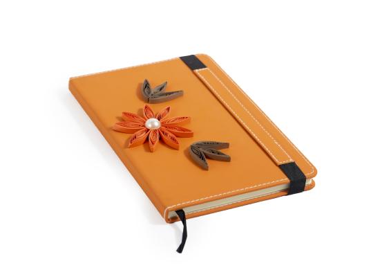 دفتر مزين بفن الكويلنغ |  فن ثني الورق | مناسب لهدايا المدارس | لون برتقالي | منتج رقم 008